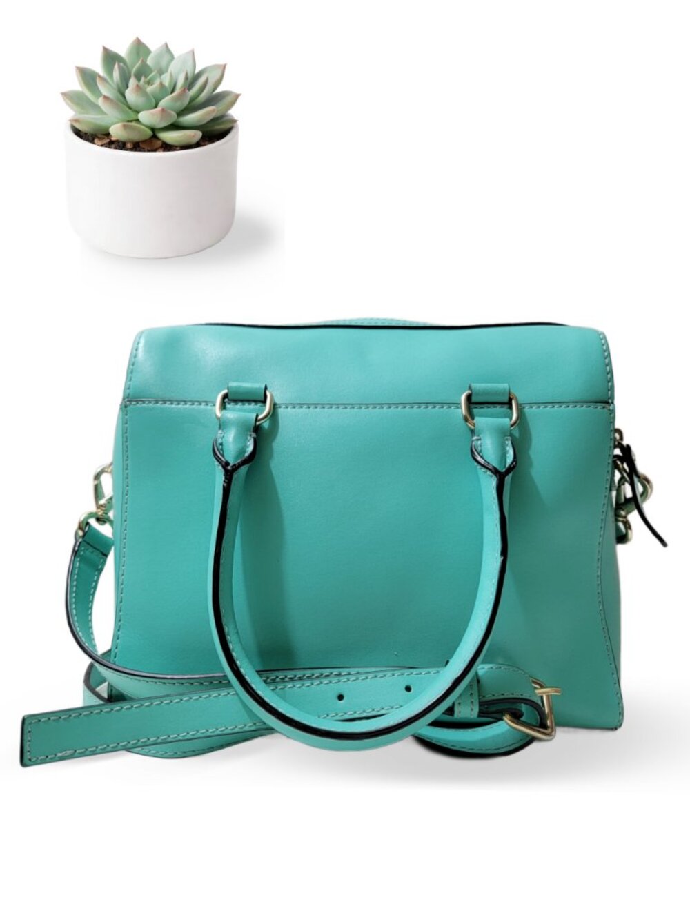Kate Spade Montford Park Smooth Leather Giverny Satchel Turquoise Bow Crossbody - Picture 4 of 9